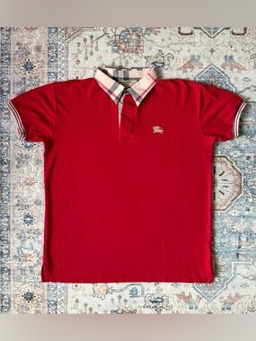 Burberry Red Polo with Signature Check Collar